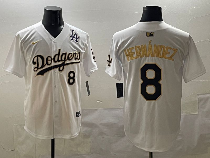 Men Los Angeles Dodgers 8 Hernandez White Gold Nike 2025 MLB Jersey style 42411